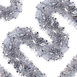 Sggvecsy 49.2Ft Christmas Silver Tinsel Garland Xmas Tree Decorations Christmas Metallic Twist Garland Ceiling Hanging Decorations for New Year Party Birthday Holiday Indoor Outdoor Supplies