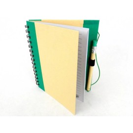 Sweda Recycled Notebook & Pen Set, Green & Beighe, Wire Bound, Strap Closure, #MP888