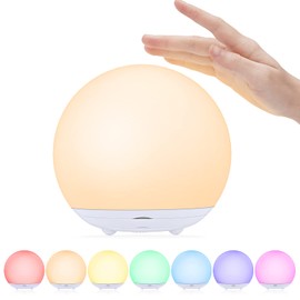 Suright Night Light for Kids, USB Rechargeable Beside Lamp with Dimmable,Warm Light,7 Colors Changing,Touch Control, 0.5/1Hour Timer for Nursery, Baby,Bedroom,Camping