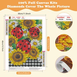 SENQAO Sunflower Diamond Art Kits for Adults Beginner Ladybug 5D DIY Diamond Art Craft Paint with Full Round Drill Embroidery Pictures Arts Paint by Number Kits for Home Wall Decor 11.8x15.7in