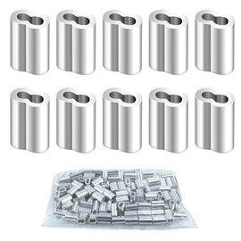 Wire Rope Sleeves 1mm 150 Pack Aluminum Wire Rope Fastening Sleeves Oval Shape Crimper Compatible Aluminum Alloy Clamp Tool Cable Crimp Ring 8 Shape Design Hand Press Compatible
