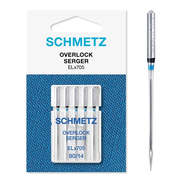 SCHMETZ Domestic Sewing Machine Needles | 5 Overlock Needles | ELx705 and SY 2022 | Needle size 90/14 | Suitable for working with a wide array of materials | For on household suitable overlock machines