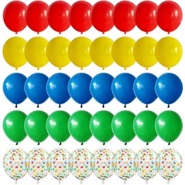 Rainbow Balloons, 60 Pcs Multi Colorful Balloons Set with Primary Color Confetti Balloons, Bright Multicolor Circus Balloons Assorted Colors for Fiesta Theme Party Kids Boys Birthday Decorations