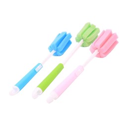 Happyupcity 3PCS Soft Cleaning Sponge Brush Adjustable Long Plastic Handle Grip Multifunctional Cup Brush Scrubber for Dishwashing Coffee Mugs Winebottle Baby Bottles Milk Cup(Color Random)
