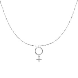 MARLION JEWELS Necklace for women in 925 silver with smooth, textured ring and a cross with brilliant zirconia. Silver chain for women, ideal as a gift. Necklace for women. Jewellery for women, Gold -