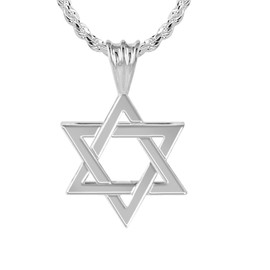 US Jewels Ladies 925 Sterling Silver 17mm Star of David Jewish Pendant 1.5mm Rope Chain Necklace, 18in