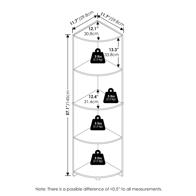 Furinno Econ 4-Tier Corner Shelf Bookcase, Bookshelf, White
