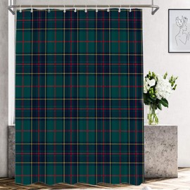 Shrahala - Cortina de ducha decorativa de tartán a cuadros, tela escocesa verde, tela de sarga tejida para decoración de baño, fibra de poliéster, impermeable, con anillos de plástico, para ducha,