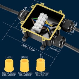 IP68 Waterproof Junction Box, 3-Way External Cable Glands Wire Connectors Electrical Junction Box, Outdoor Waterproof Cable Connector Box for Cable 4-12mm