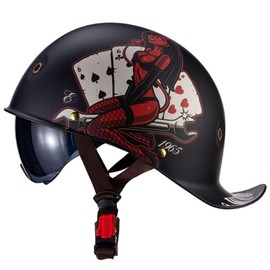 FVCNGP Motorcycle Retro Half Helmet DOT Approved Adult Men Women Vintage German Style Half Face Skull Cap Helmets for Scooter Moped Cruiser Chopper ATV Motorbike Baseball Cap with Visor Goggles