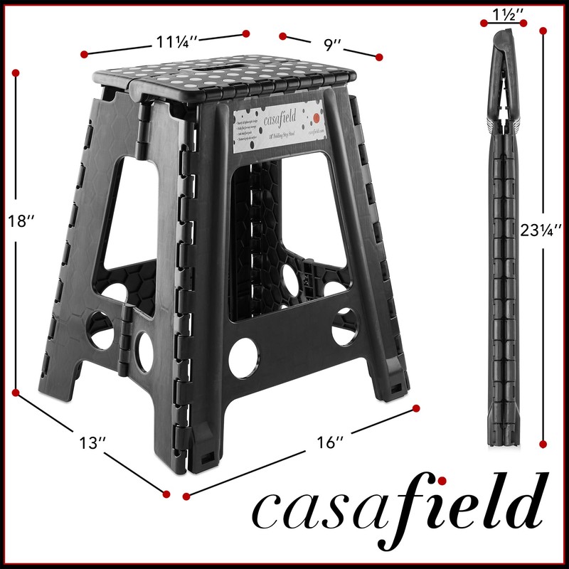 Casafield 18" Folding Step Stool with Handle, Black - Portable