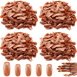 Blulu 400 Pieces Replacement Refill Nail Tips False Fake for Flexible Nail Training Hand Practice Display Manicure Supply DIY (Brown)