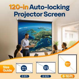 VIVOHOME 120 Inch 1:1 Pull Down Projector Screen, HD 4K Retractable Movie Screen for Indoor Home Theater and Office, Manual Projection Screen with Auto Locking (84Wx84H Inch Display Area)