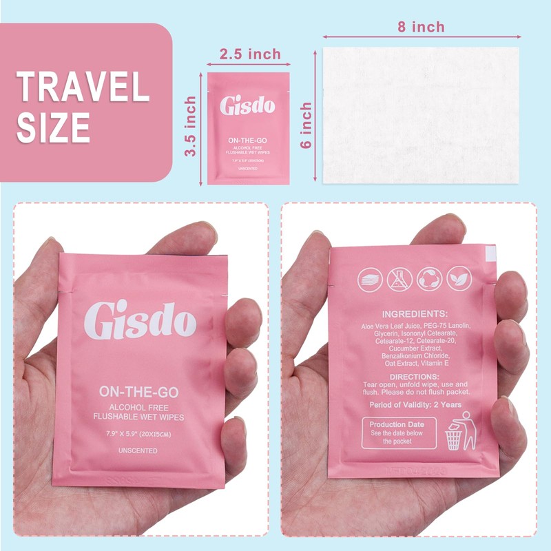 Gisdo 100 Pcs Fragrance Free, Plant Based Wet Wipes, Aloe