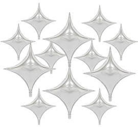12PCS Silver Star Mylar Balloons Four Angle Star Foil Balloons 24Inch and 10Inch Silver Quadrangle Star Helium Balloons for Birthday Anniversary Bay Shower Wedding Party Decorations