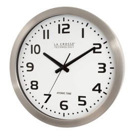 La Crosse Technology WT-3161WH-INT 16 Inch Stainless Steel Atomic Clock-White Dial, 16", Metal Frame