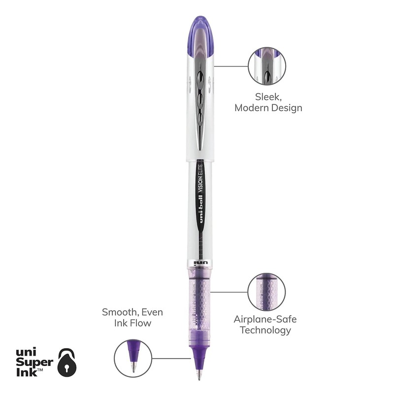 uni-Ball® Vision Elite Stick Roller Ball Pen, Purple Ink, Bold,