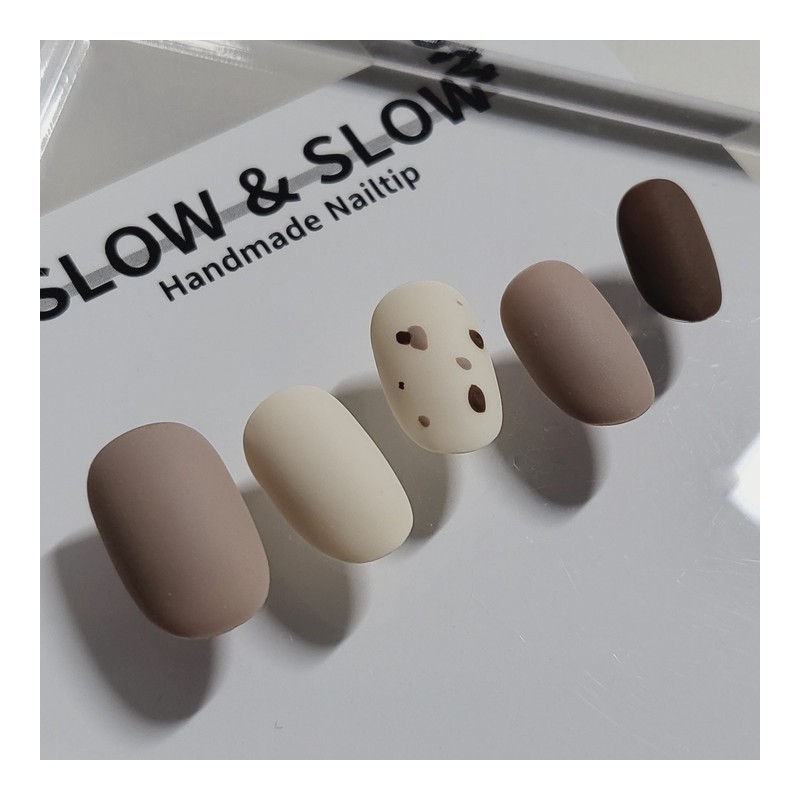 [Sl&Sl Nail Tips] Matte Brown Stained Nails – Square /