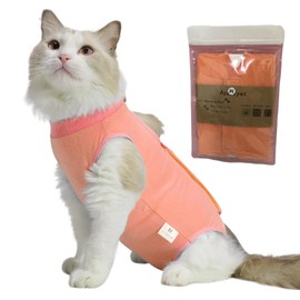 Acoutpet Cat Recovery Suit Female Kitten Onesie for Cats After Surgery Female Spay Surgical Abdominal Wound Skin Diseases Cone Collar Soft Alternative Wear (Orange, S)