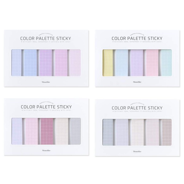 Monolike Color Palette Sticky Grid 500 B Set 4p - 30 Sheets Per Design, Sticky Notes