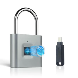 KENRONE Portable USB Charging Fingerprint Lock with Emergency Key, Smart Padlock Quick Unlock Waterproof and Rustproof, Padlock for Warehouses, Gym, Schools, Homes, Office Cabinets