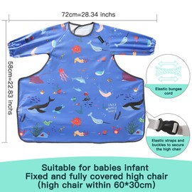 PewinGo Bib with Sleeves, Baby Sleeve Bib, Attaches to Your High Chair, Baby Bib with Sleeves, Waterproof, Comfortable and Soft, for BLW Measuring 6 Months to 3 Years Old, blue