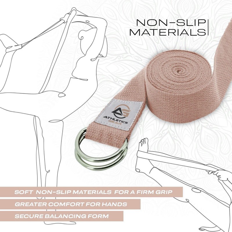 Yoga Strap Belt with Metal D-Ring Buckle, 6ft long &