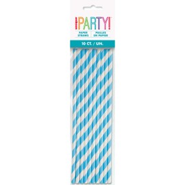 Powder Blue Striped Paper Straws, (10 Count) - Eye-Catching & Eco-Friendly Party Straws to Elevate aEvent