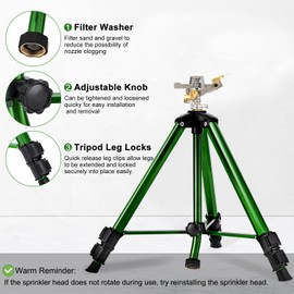 Keten Impact Sprinkler on Tripod Base, Tripod Sprinklers with 360 Degree Large Area Coverage, Extra Tall Heavy Duty Water Sprinklers for Yard/Lawn/Garden