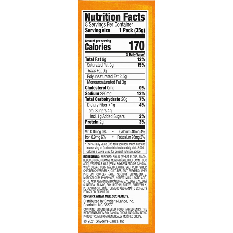 Lance Sandwich Crackers, Toasty Cheddar, 8 Individually Wrapped Packs, 6