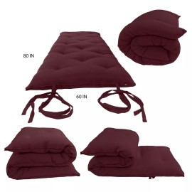Danfuton Queen Japanese Floor Rolling Mattress, Cotton Shiki Futon 3 x 60 x 80 Burgundy