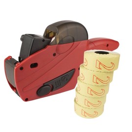 PB-Onlinehandel Price Gun Set | UNO C6 Labelling Device | Hand Labeler with 7,500 Labels in Beige Permanent | Robust and Durable