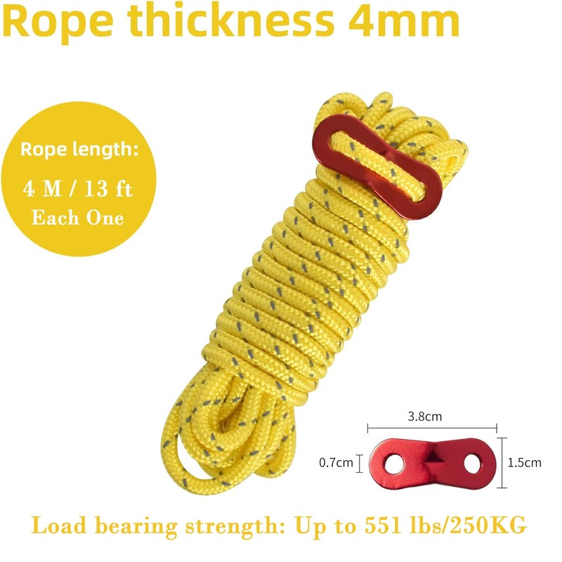 8 Pcs Camping Tarp Rope,Camping Rope Reflective Nylon Rope, 4mm*4M