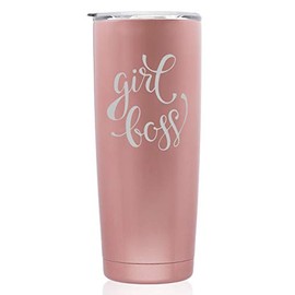 Rose Gold Double Wall Vacuum Insulated Stainless Steel Tumbler Travel Mug Girl Boss (Skinny 20 oz)