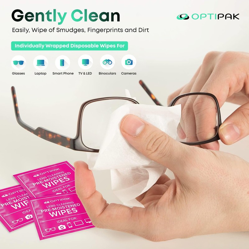 Pre-Moistened Lens Wipes for Eyeglasses - Individually Wrapped Eye Glasses