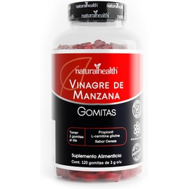 NATURAL HEALTH Vinagre de Manzana Suplemento Alimenticio en Gomitas Sin Azúcar, Sin Gluten y Sin GMO – Enriquecidas con Calcio y Potasio, Sabor Cereza, 120 Gomitas de 3g (Suministro para 2 Meses)
