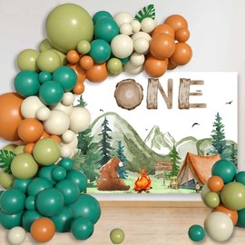 Sensfun Forest Camping Birthday Backdrop One Happy Camper Birthday Decorations Camping Boy Adventure 1st Birthday Party Photography Background Bear Tent Campfire Camping Party Banner 7x5ft