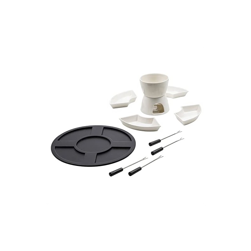 Fondue Set 11 Pieces with Pot Warmer and Forks Haushalt
