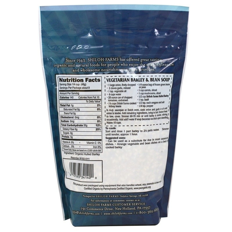 Organic Hulled Barley Grain from Shiloh Farms - 15 oz