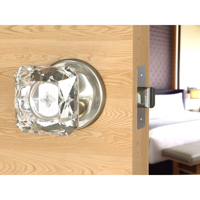 Dummy Princess Cut Crystal Door Knobs Satin Nickel Round Rosette