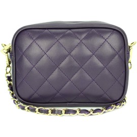 Belli Italian genuine nappa leather evening bag, women's bag, small shoulder bag for going out, quilted, 18 x 13 x 7 cm (W x H x D), Dark Purple (Porpora)