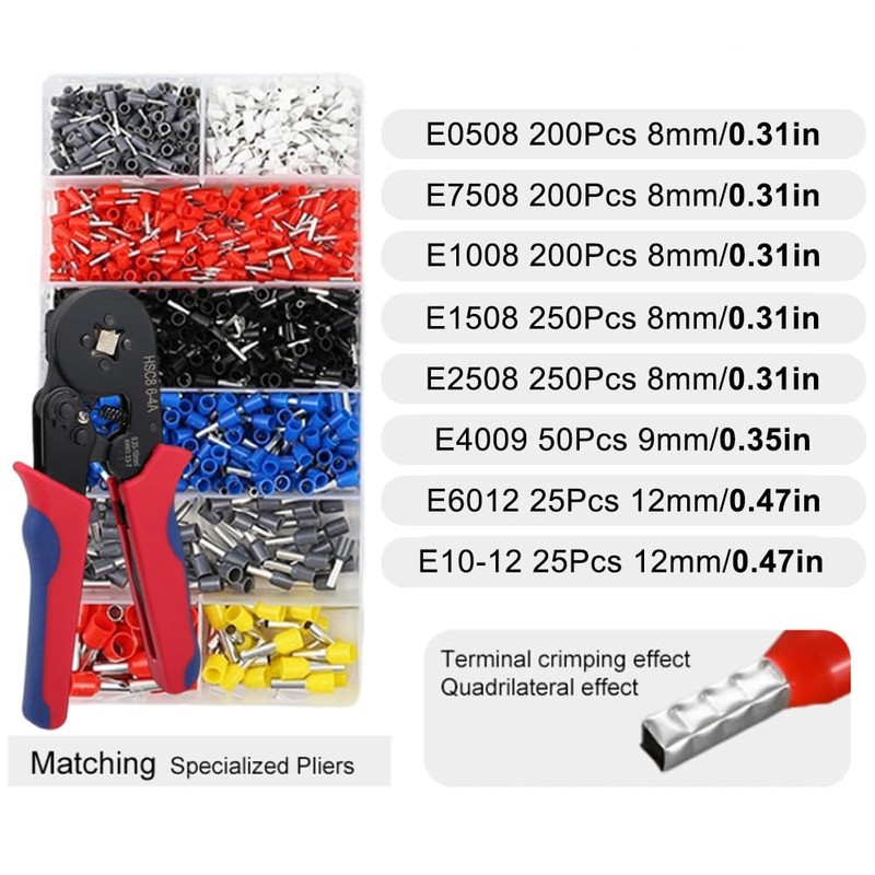 Ferrule Crimping Tool Kit,Crimper Plier Set with 1200PCS Wires Terminals