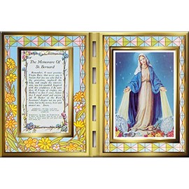CBC Memorare Prayer and Miraculous Mary Photo in a Stained Glass Plaque