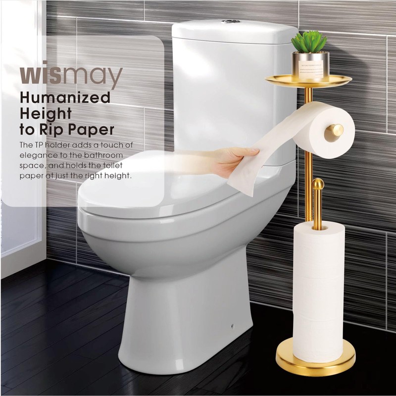 Standing Toilet Paper Holder Gold, TP Holder with 6.7" Phone