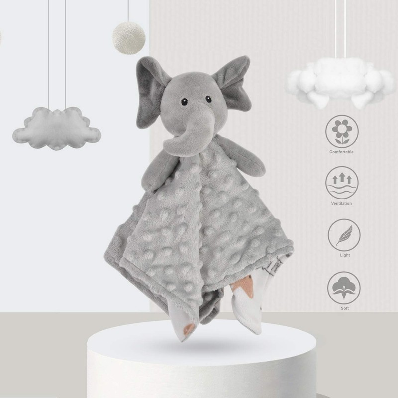 BORITAR Elephant Baby Security Blanket Soft Minky Dot Fabric Lovey