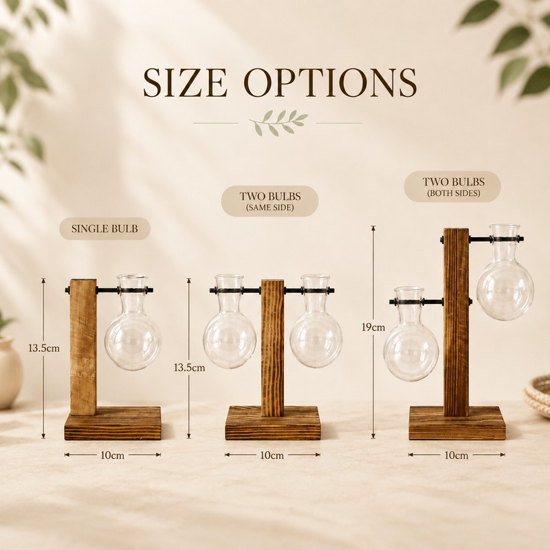 Desktop Hydroponic Plant Propagation Vase with Wooden Stand and 2