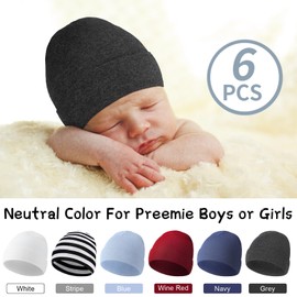 Newcotte 6 Pcs Preemie Baby Hats Cotton Preemie Caps Warm Preemie Beanie Baby Premature Hospital Hat for Preemie Boy Girl (Stylish Color,Dark Style)