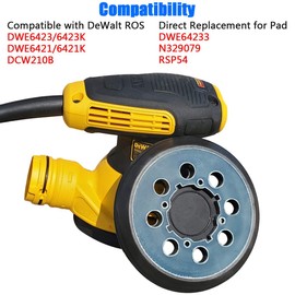 5 Inch 8 Hole Hook and Loop Replacement Sander Pad for DeWalt DWE6423/6423K, DWE6421/6421K, DCW210B Random Orbital Sander - Direct Replacemnrt for Pad Part Number DWE64233 & N329079
