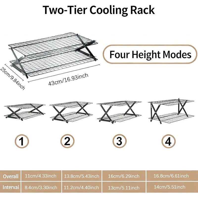 Velorique Collapsible Cooling Rack, Adjustable Stainless Steel Drying Rack (FOLD-2-TIER)