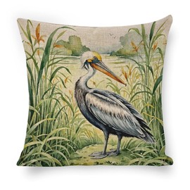 Linen Pillow Covers 18 x 18 Spring Pelican Pillowcase Square Throw Pillow Case Dirt-Resistant Couch Home Decor Essentials for Bedroom Room Sofa Cushion Covers